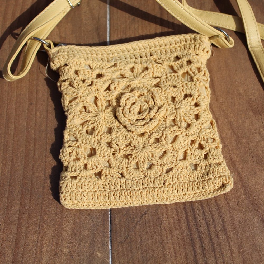 Gold BOHO Crossbody Small Crochet Purse Zipper Closure